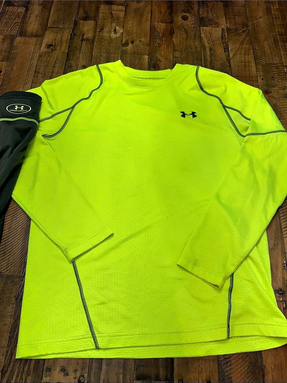 Under Armour ColdGear Fitted Long-Sleeve Crew Shirts Green & Gray Large